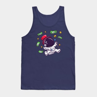 Cute Rich Astronaut Floating With Money Cartoon Tank Top